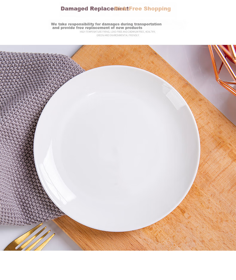 Wanxiang Pure White Underglaze Ceramic Plates And Dishes Set of 6, Round Home Dining Plates, Simple Western-Style Plates, Approximately 8 Inches, Shallow Plates, Six Pieces 4