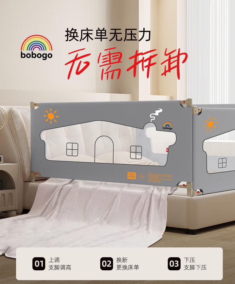BOBOGO Baby Bed Guardrail, Infant Fall Prevention Protective Barrier, Anti-Fall Bedside Rail, No Drilling Required, Bed Guardrail, One Side 2.0 Meters 1