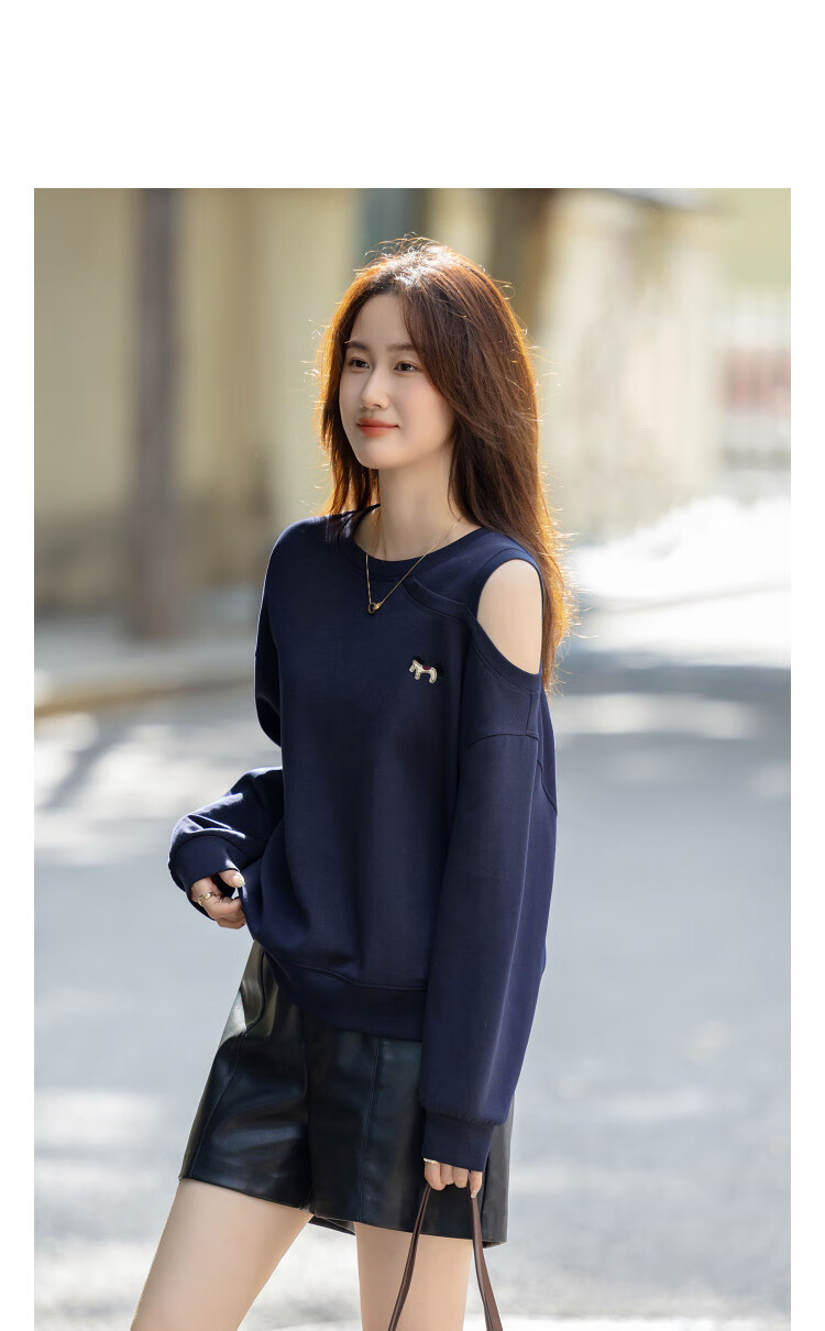 Demana [Relaxed Life] Autumn Simple Style Cloud Oxygen Cotton Off-Shoulder Embroidered Loose Fit Petite Elegant Sweatshirt for Women 12