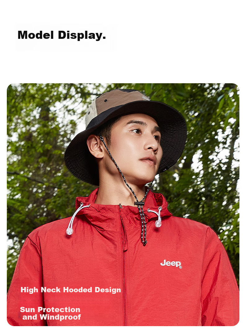 JEEP Sun Protection Jacket, Summer Breathable, for Men And Women Couples, Ice Silk Outdoor Sports Skin Coat, Pure Black, 3XL 6