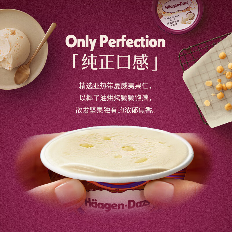 哈根达斯（Haagen-Dazs）经典夏威夷果仁口味冰淇淋 100ml/杯 雪糕