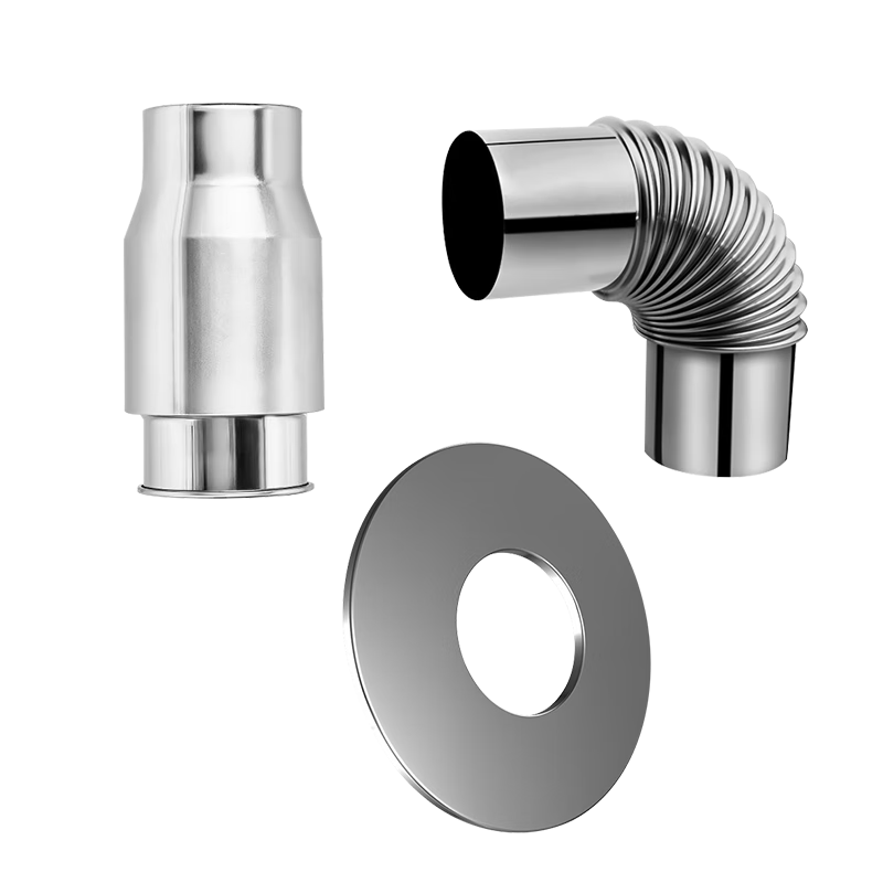 Jingwanhui Thickened Stainless Steel Natural Gas Water Heater Exhaust Pipe Extension Wall-mounted Boiler Exhaust Pipe Chimney Flue Accessories 90° Elbow + Check Valve + Decorative Cover W982