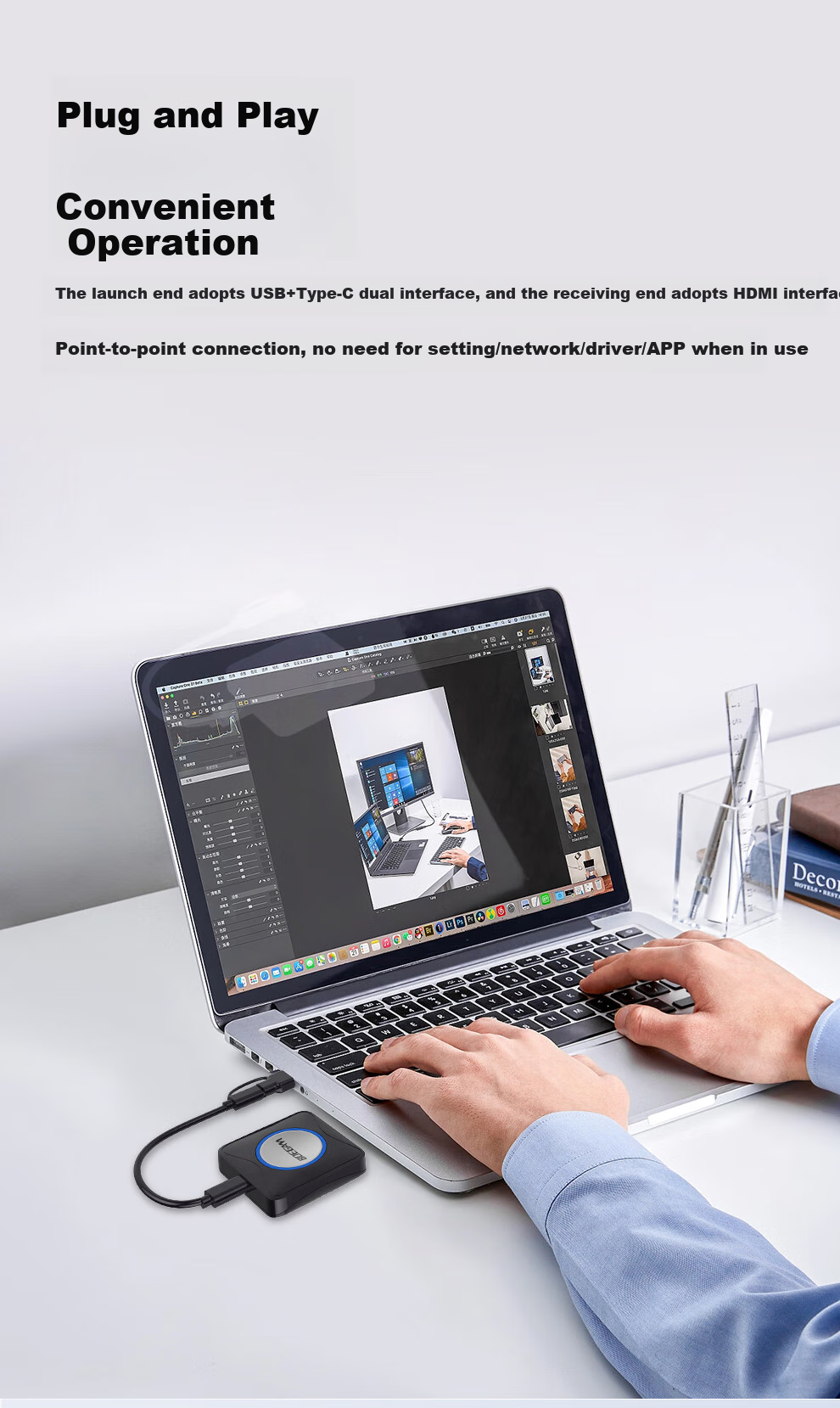 BOEGAM Wireless Screen Mirroring Device for Large TVs And Projectors, Compatible with Smartphones, Tablets, And Computers for Screen Casting, BYOM Application, One Transmitter One Receiver BGOR1000 9