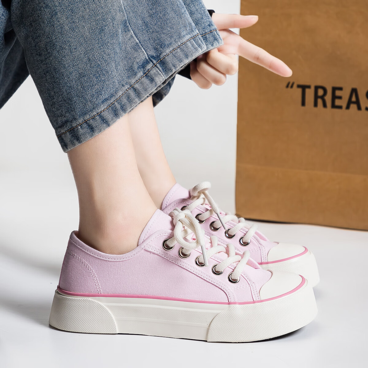 Huili Women's Casual Versatile Canvas Shoes, Breathable Mango-Style Sneakers WXYF846BR, Pink, Size 38