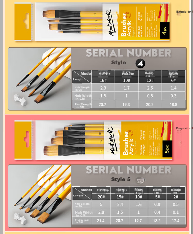Mont Marte (MontMarte) Gouache Brushes Set of 4, Watercolor Paint Brushes for Children, Art Paint Line Brushes, Fan-Shaped Flat Brushes, Student Watercolor Brush Set BMHS0013 14