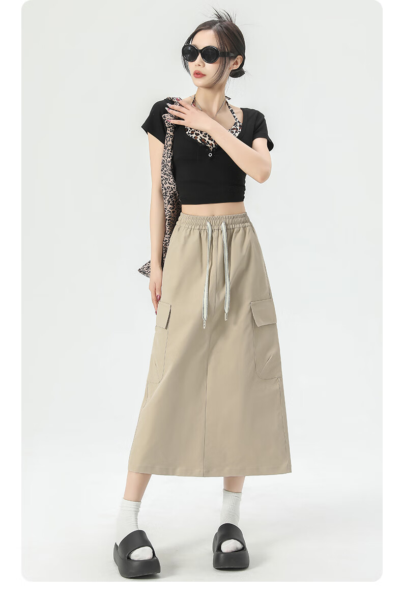Langsha Women's Workwear High-Waist American Style Versatile Mid-Length A-Line Skirt Summer Casual Commuter Skirt 15