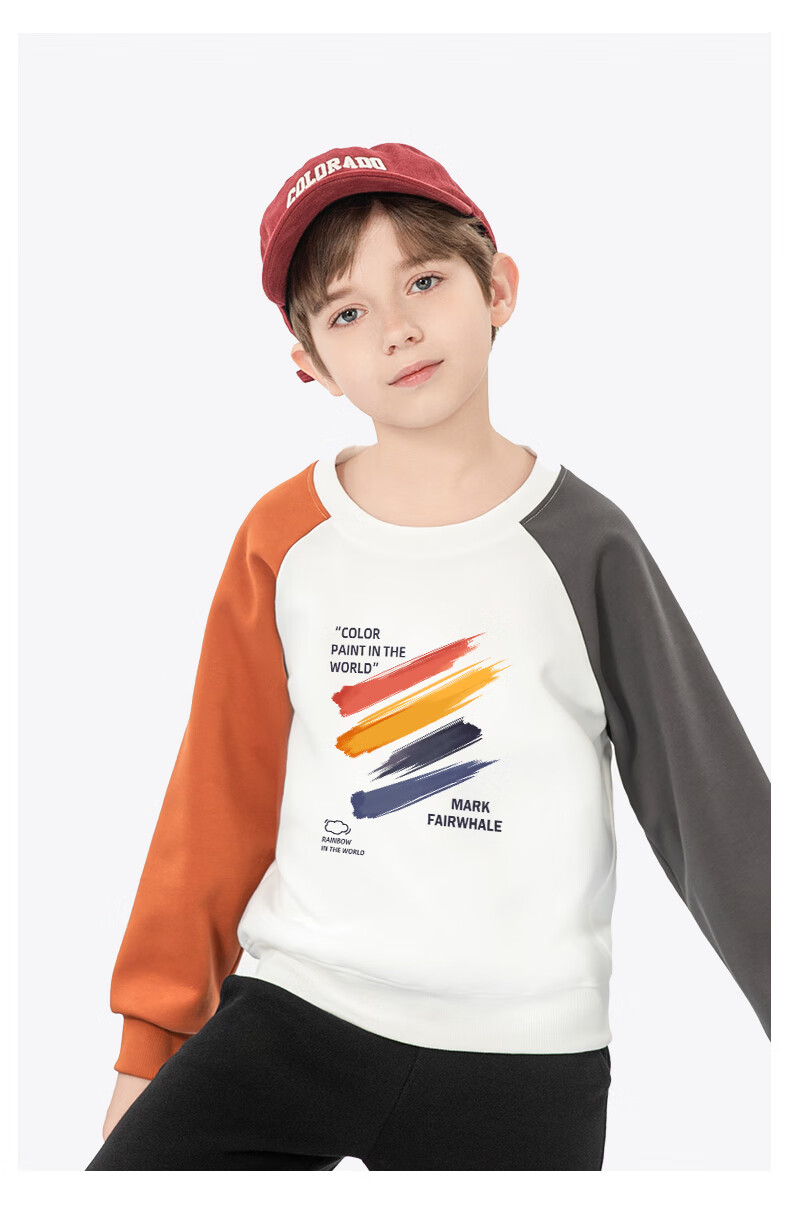 MARK FAIRWHALE Boys' Pullover Sweatshirt Spring and Autumn Crew Neck Raglan Top for Boys White with Green and Blue, Size 110 8