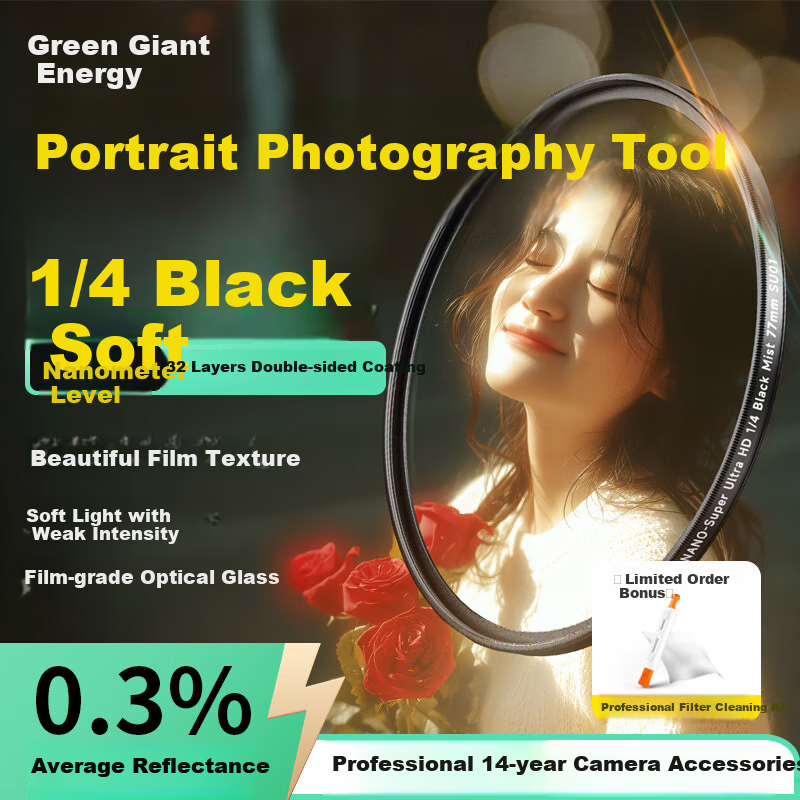 Llano 1/4 Black Soft Filter, 95mm Quarter Soft Light Filter, Softening Filter, Diffusion Filter, Soft Focus Filter, Soft Focus Filter, Portrait Light Softening Matte Shooting Beauty Filter, Mirrorless Camera And DSLR Camera