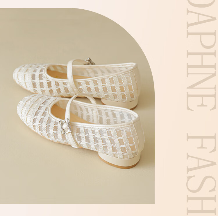 DAPHNE Women's Beige Mesh Breathable Hollow-out Mary Jane Flats 2025 Summer, Size 39 3
