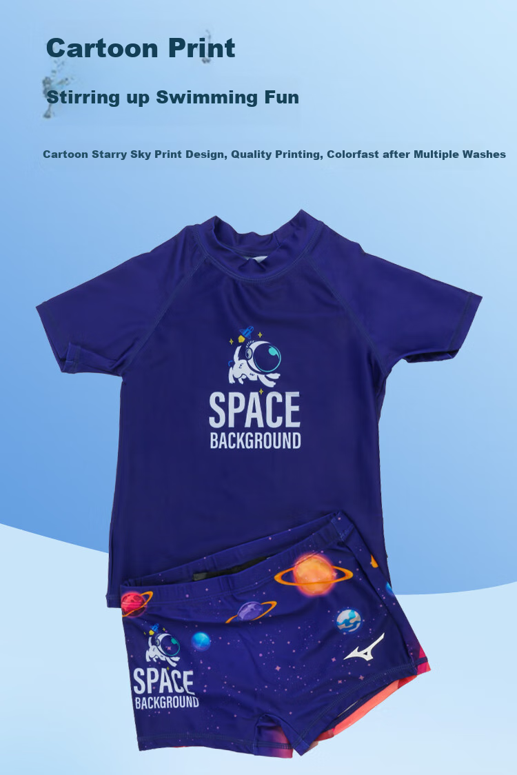 MIZUNO Children's Swimwear, Boys' Two-Piece Short-Sleeve Top And Shorts Set, Hot Spring Baby Quick-Dry Surfing Suit G1408 Blue 150 2