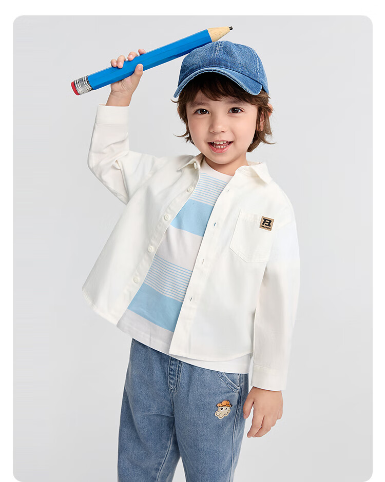 BALABALA Children's Long-Sleeve Shirt, Parent-Child Outfit, Autumn 2025, All-Cotton Brushed Fabric, Loose-Fitting, Skin-Friendly, 208325102202 18