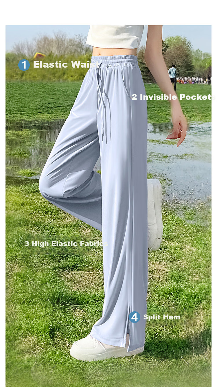 Jeanswest Women's Casual Pants, Summer Lightweight UPF50+ Sun Protection, Ice Silk Cool-Feeling Draping Versatile Straight-Leg Trousers, Gray Blue, Size M 6