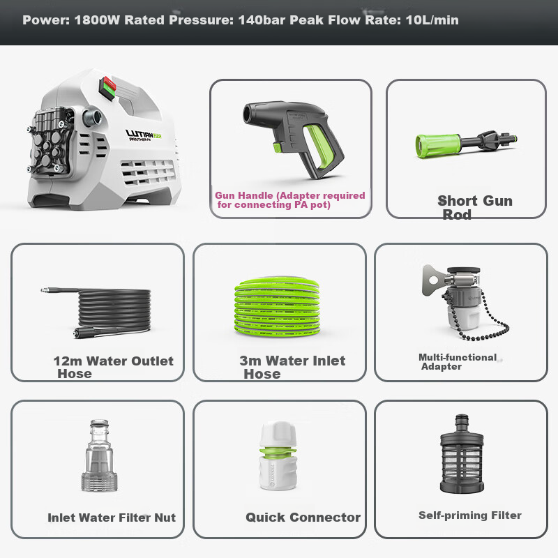LUTIAN High-Pressure Car Wash Gun, Home Car Washing Machine, Sensor-Mounted Silent Powerful Cleaner, High-Power Device, Xuebao P4PRO