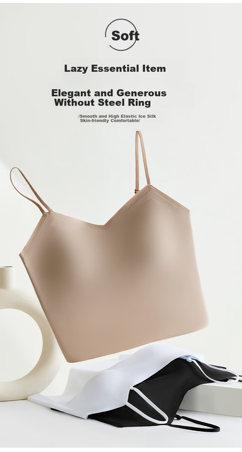 GUJIN Ice Silk Camisole Tank Top for Women with Built-In Bra Pads, Can Be Worn Alone Or As Outer Layer, Slim-Fit Undershirt, Lightweight And Comfortable without Needing A Bra 2