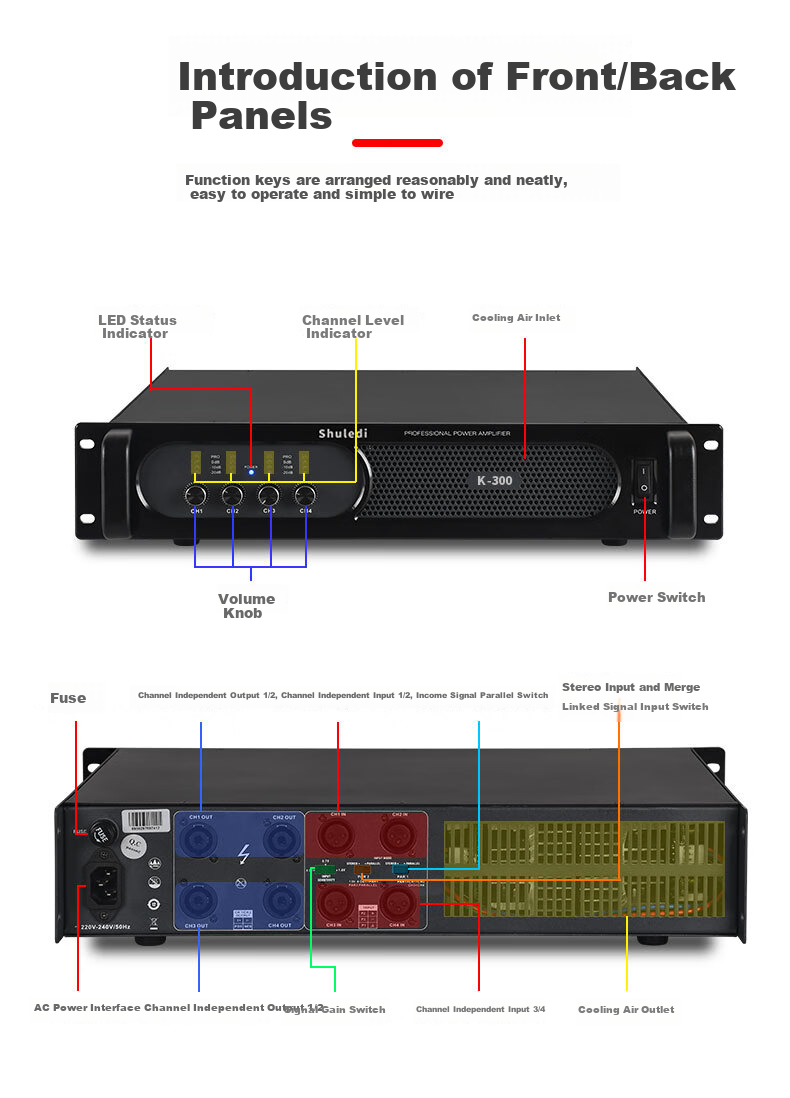 Shuledi HD-3600 Pure Power Amplifier Domestic High-Power Dual Channel Amplifier Conference Room Home Theater Stage Performance KTV Dedicated (300W*2) 6