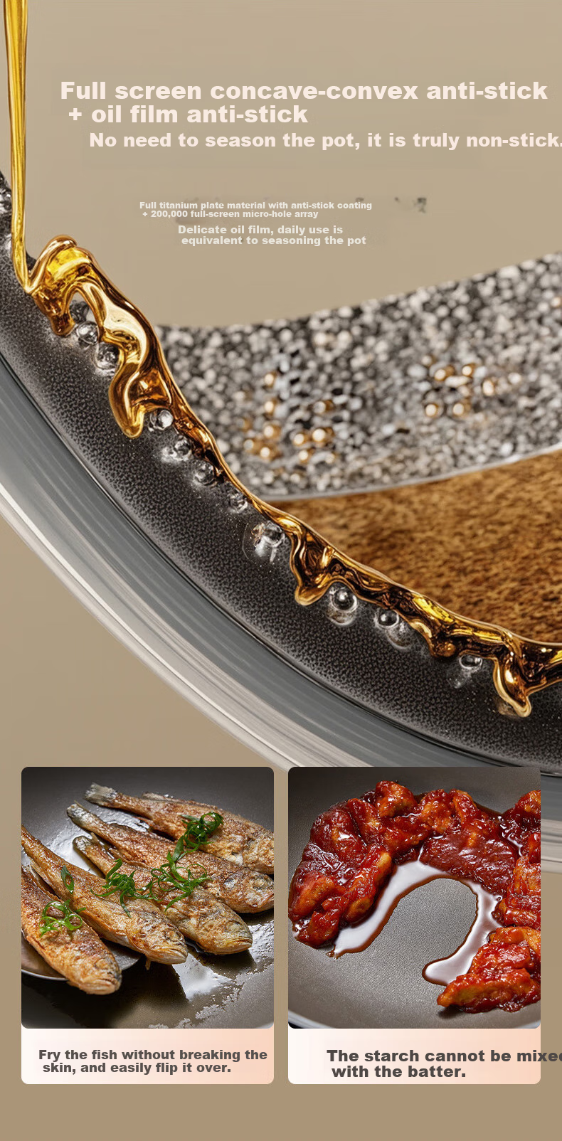 ASD Non-Stick Wok with Pure Titanium Coating, Stainless Steel Home Use Titanium Pan, Non-Stick Compatible with Gas And Induction Cooktops, 32cm Z1 8