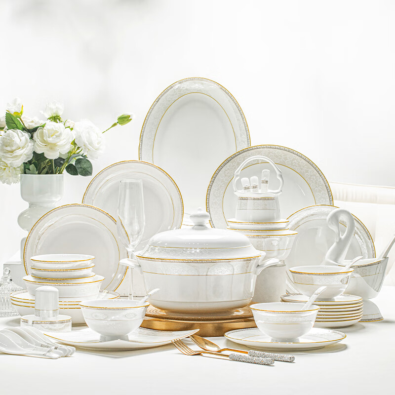 Набор посуды Mornenjoy Jingdezhen, 2025, легкая роскошь, полный комплект с мисками и палочками, подарок на новоселье