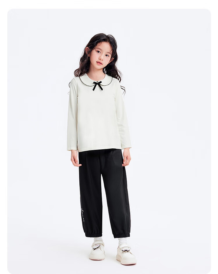 BALABALA Girls' Long-Sleeve T-Shirt, Children's Autumn Sweet Doll Collar Inner Layer Top Cute 208325100001 13