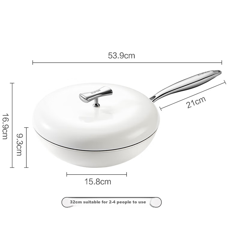 SUPOR Non-Stick Wok with Baby-Grade Titanium Ceramic Coating, Frying Pan for Home Use, Flat Bottom Skillet Compatible with Induction And Gas Stoves, 32cm