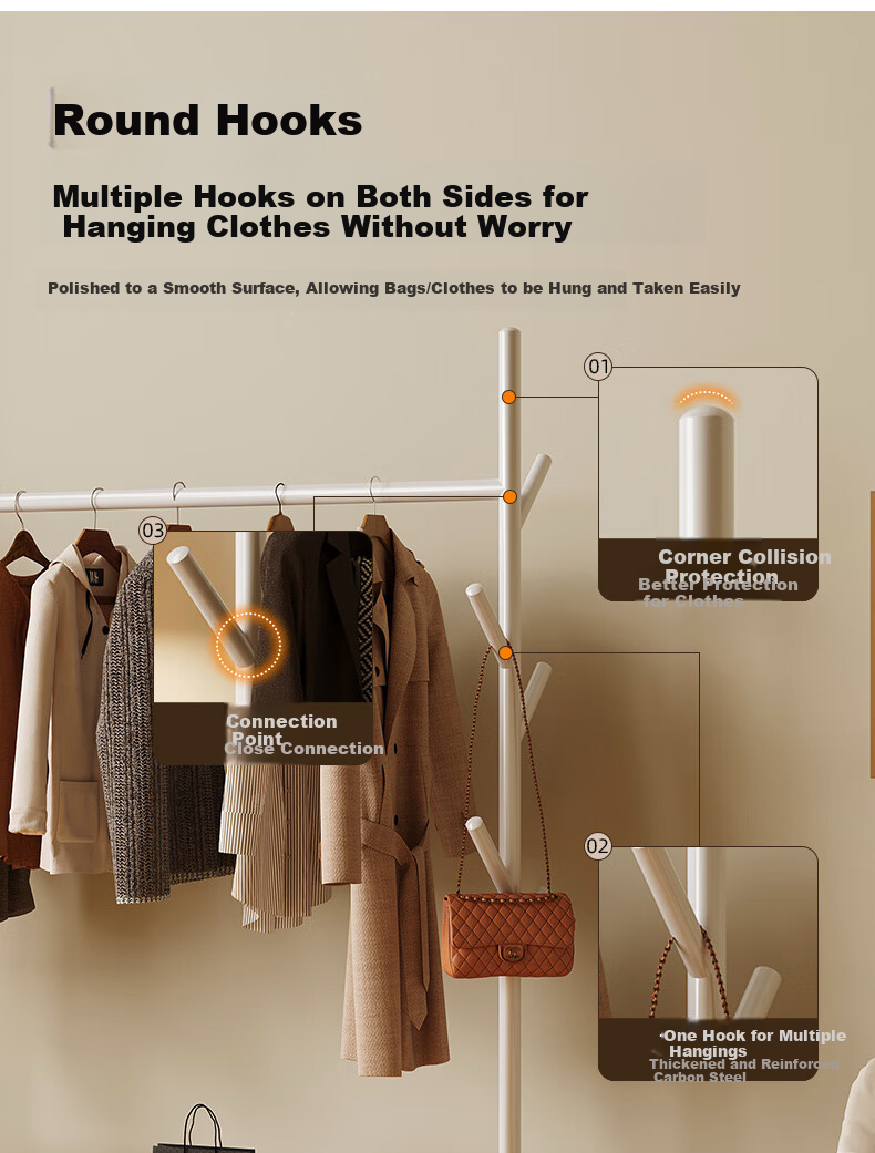 Shanshanmuyi Floor-Standing Coat Rack, Bedroom Clothes Hanger, Movable Drying Rack, Balcony Clothes Drying Rack, Storage Shelf 6