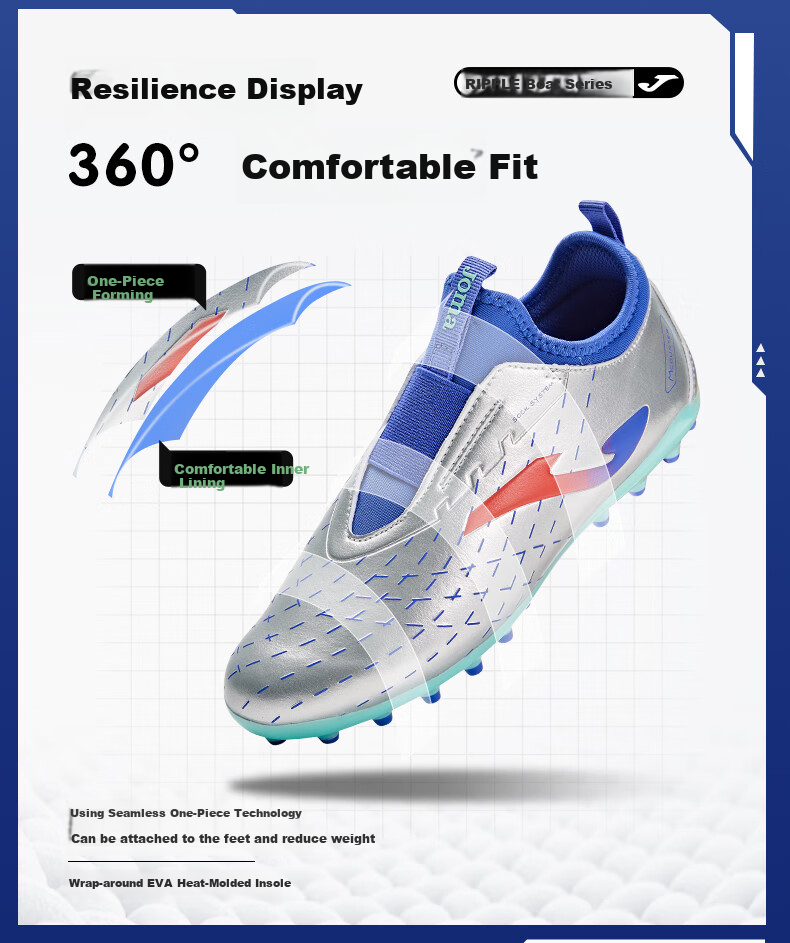 JOMA Children's Soccer Shoes, MG Short Studs, for Artificial Turf Fields, Non-Slip, Wear-Resistant, Professional Competition Football Training Shoes, Metallic Silver, Size 33 8