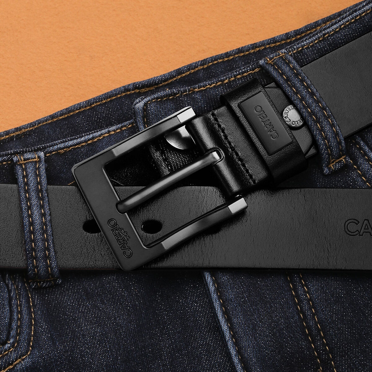 CARTELO Men's Leather Belt with Pin Buckle, Business Trouser Belt, Vintage Top-Grain Cowhide Waistband, Gift for Boyfriend, Husband, Or Father