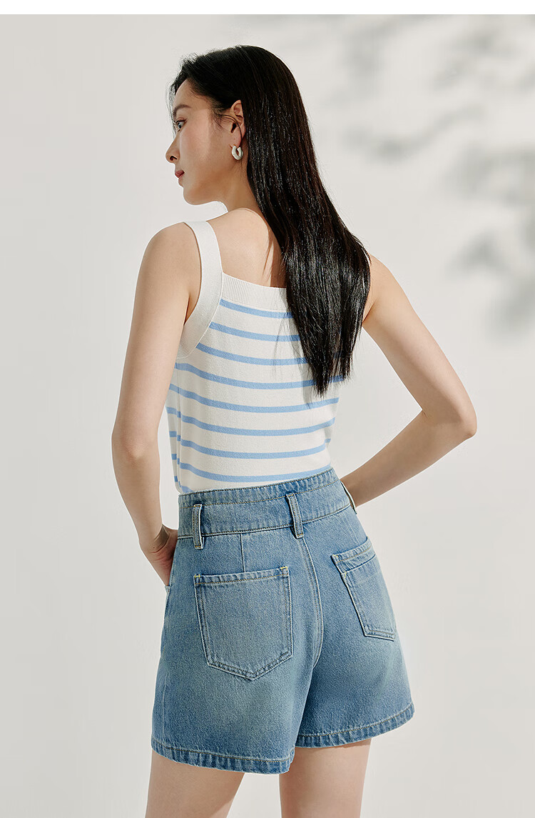 INMAN Striped Square Neck Knitted Camisole, 2026 Summer Women's New Short Fitted Top, Black, Size L 28