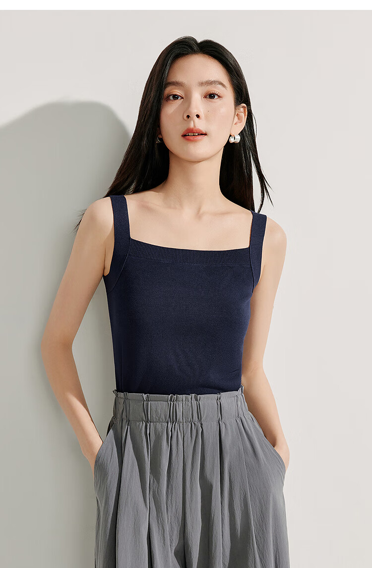 INMAN Striped Square Neck Knitted Camisole, 2026 Summer Women's New Short Fitted Top, Black, Size L 7