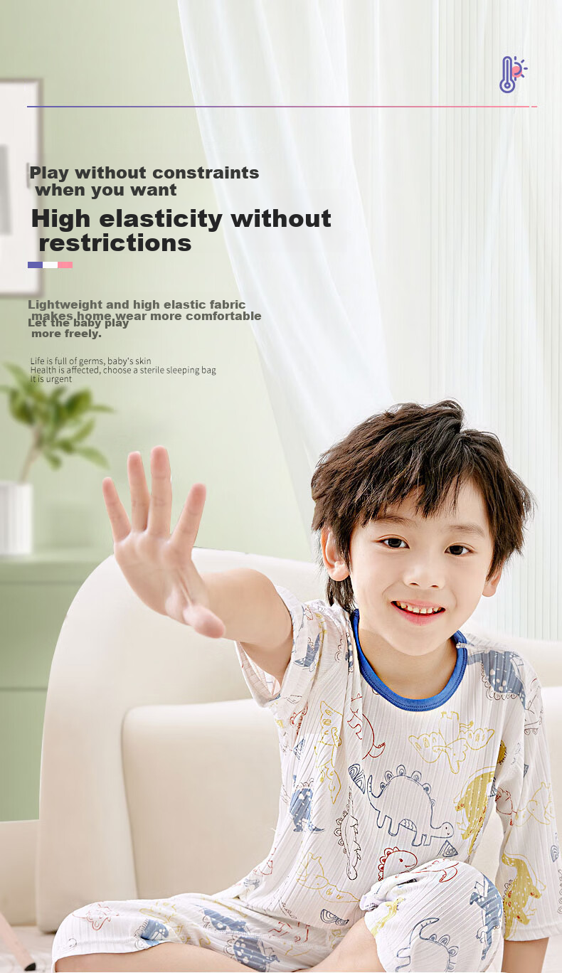 LangSha Children's Pajamas, Boys And Girls Summer Thin Sleepwear Set, Baby Home Wear, Big Kids Three-Quarter Sleeve Air Conditioning Clothes, Size 140 7