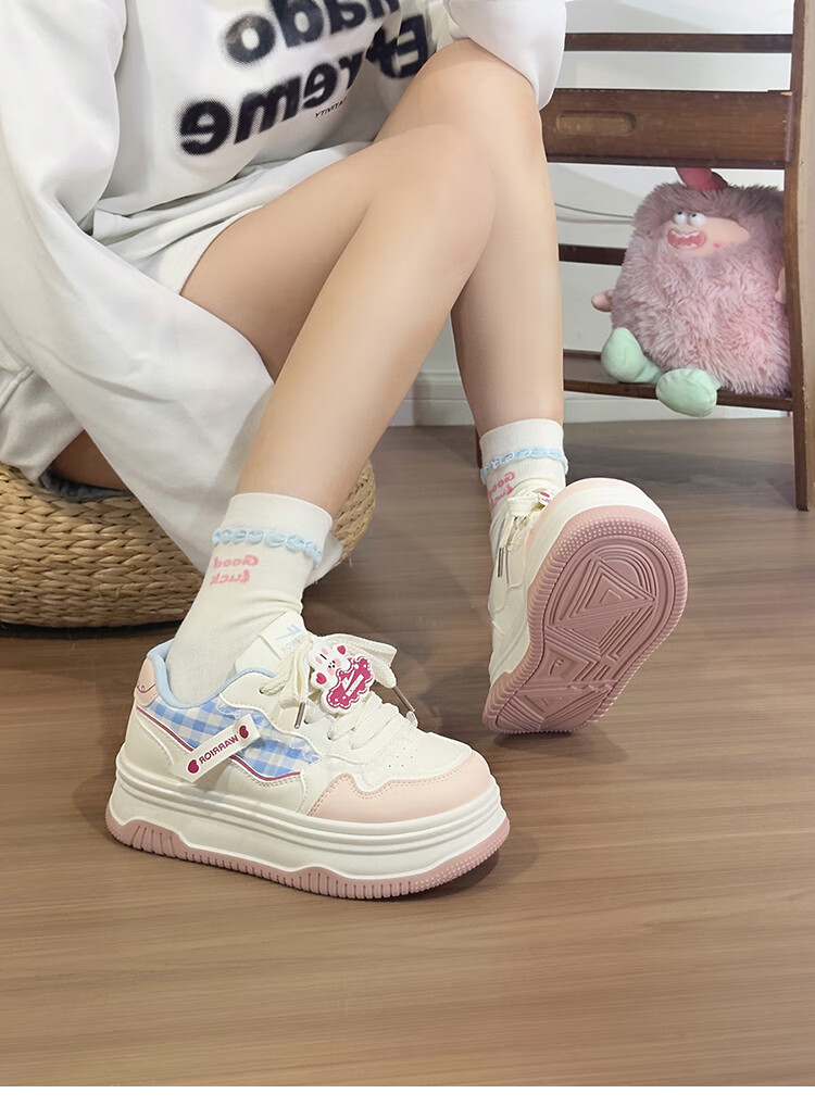 Huili Blue And Pink Sweet Girl Sneakers for Women, New Fashion Versatile Student Platform Korean-Style Casual Shoes, Black And Pink, Size 35 6