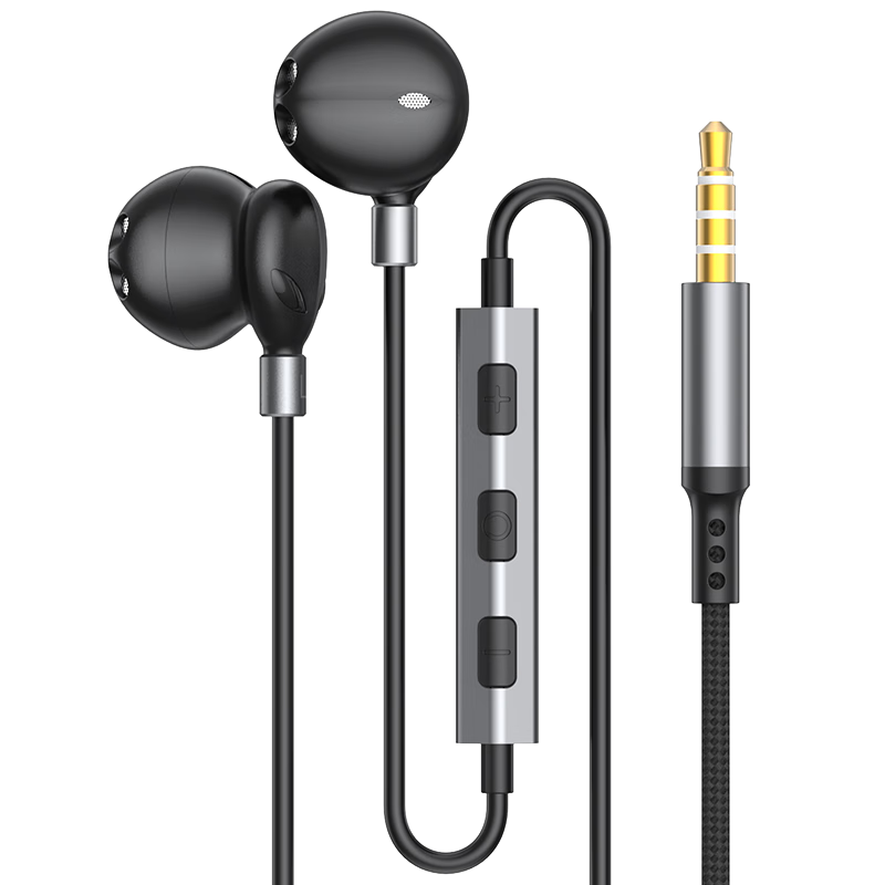 DOOSEYUON Wired Semi-In-Ear Earphones with In-Line Control, 3.5mm Jack, Black, Compatible with Computer, Laptop, and Mobile Phones for Music and Karaoke