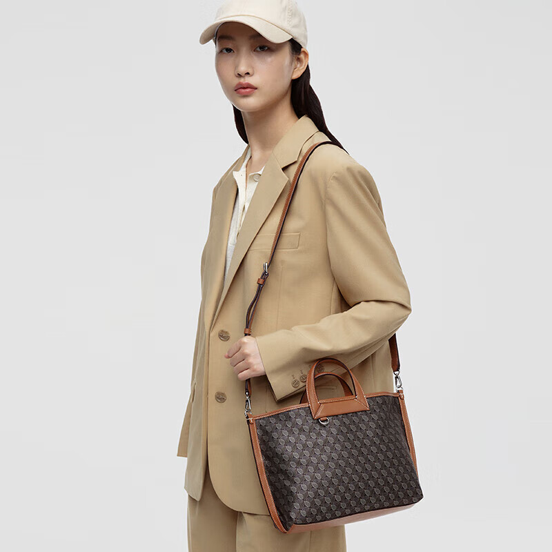 DISSONA Women's Handbag, Monogram Lucky Coin Shoulder Bag Tote Bag, Brown - Medium Size