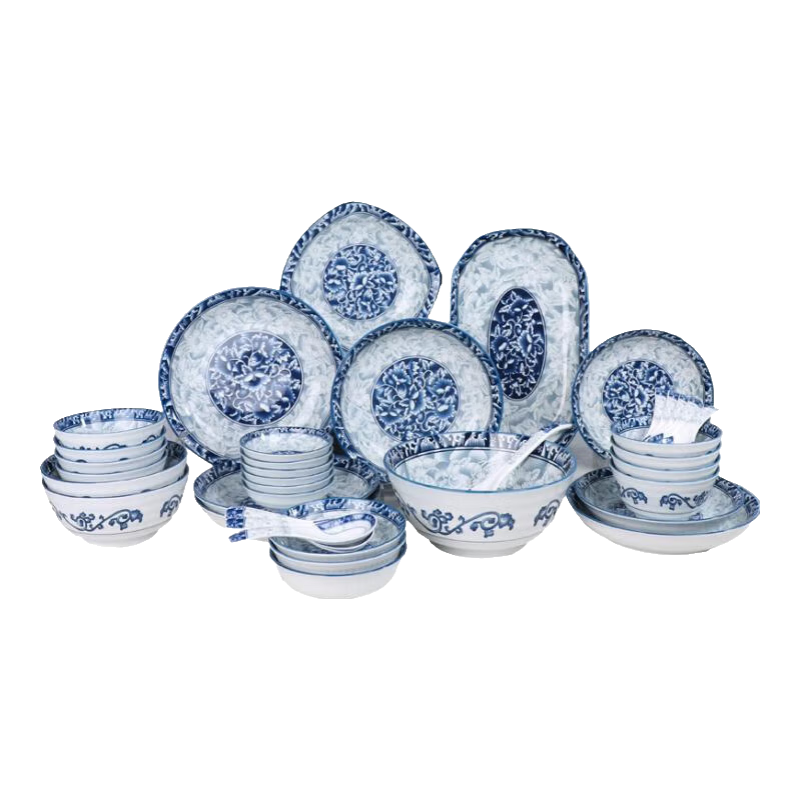 Huaqingge Tang-style Blue and White Porcelain Dinnerware Set 38-Piece Gift Box Underglaze Color Tableware Set for Housewarming