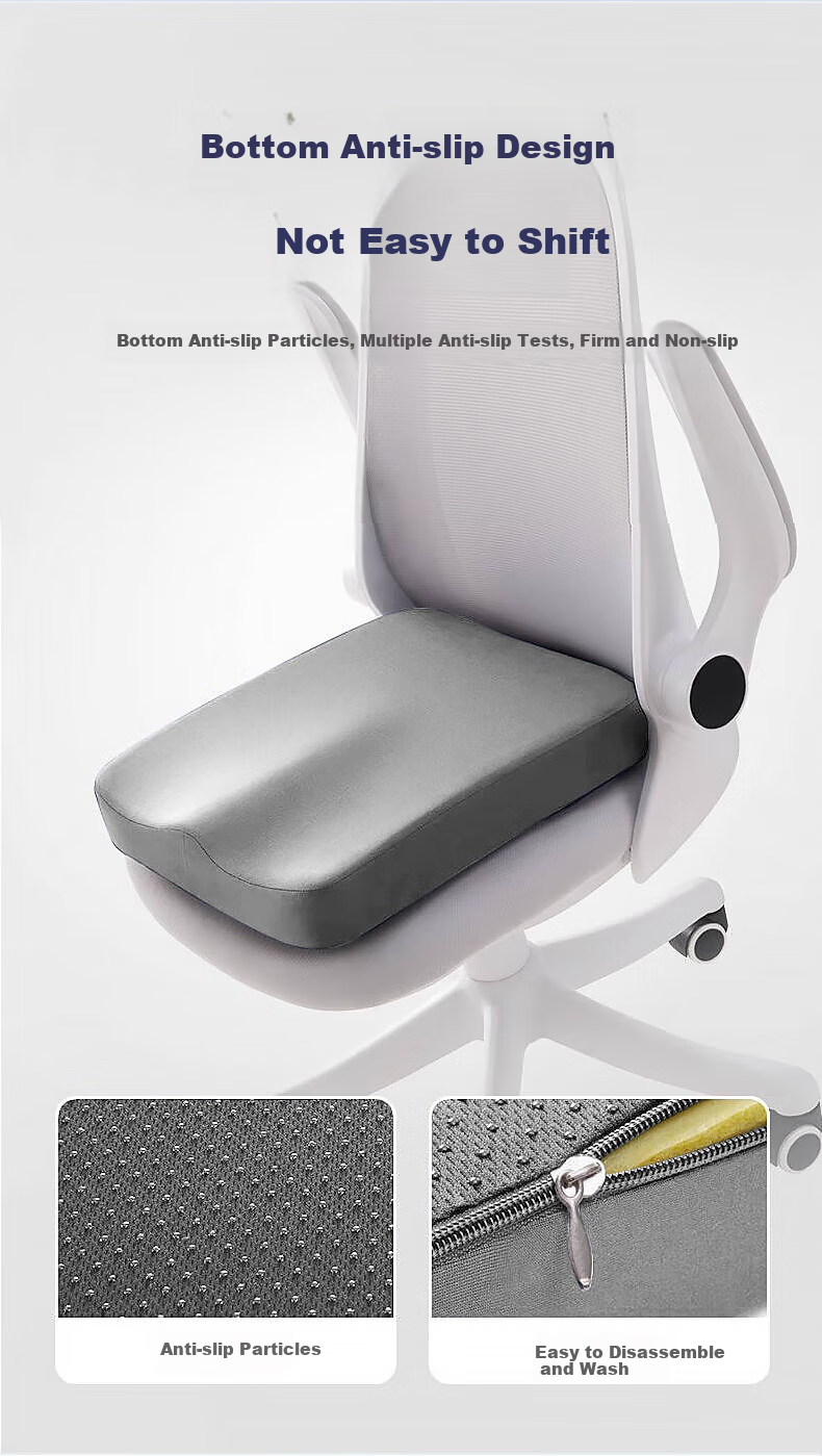 GREAT LIFE Ergonomic Memory Foam Seat Cushion for Office And Car, Hemorrhoids Chair Pad, Long-Sitting Aid, Student Butt Cushion, Gray 6