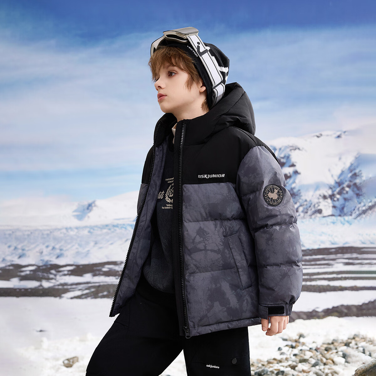 ASK JUNIOR [Canada Duck Down] Children's Winter Down Jacket, Warm 7A Antibacterial Filling, Boys' National Style New Year Coat