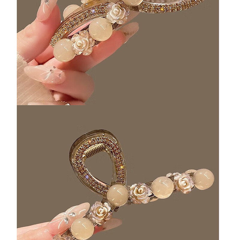 Jianyingshu Sweet Little Chanel Style Camellia Pearl Hair Claw Clip Hairpin High-End Hair Accessory for Women New Model 2