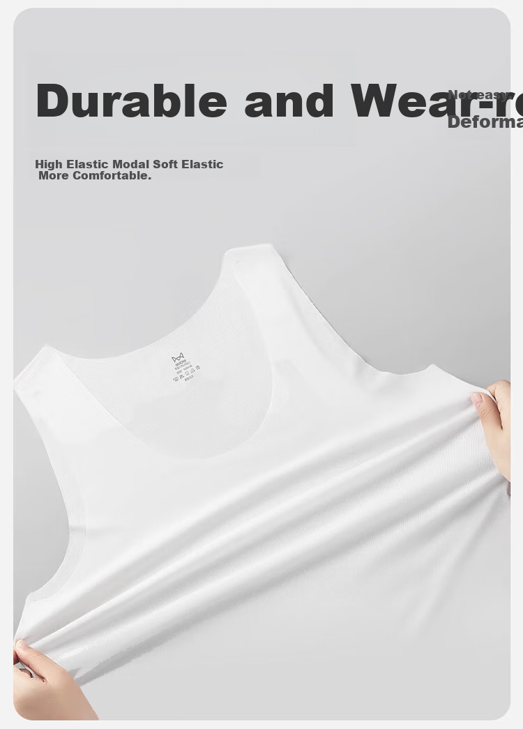 MiiOW 80S Modal Men's Tank Top, Spring And Autumn Ice Silk Seamless Sports Undershirt, Sleeveless Inner Layer, Pure White, 2XL 14