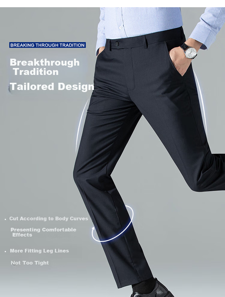 ROMON Men's Casual Pants, Straight Loose Trousers, Business Workwear, Versatile Simple Formal Dress Pants, Navy Blue, Size 29 3
