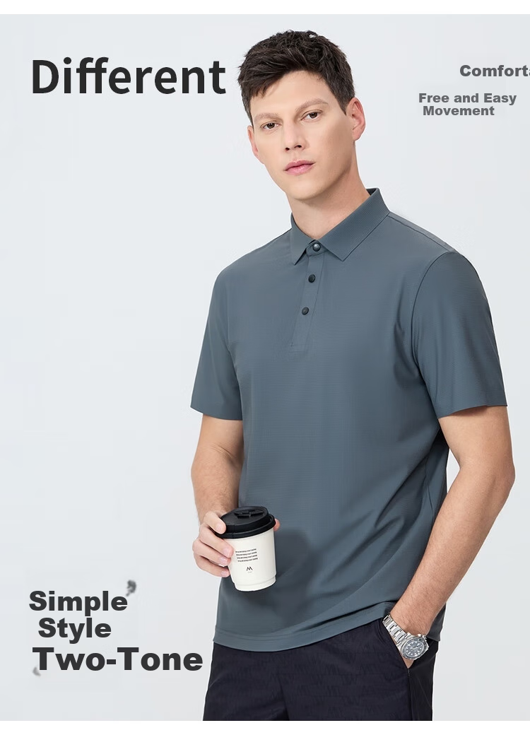 DANCING WOLVES [Elastic Chenille] Lightweight Quick-Dry Summer Casual Men's Short-Sleeve POLO Shirt, 015 Dark Gray, M(170) 6