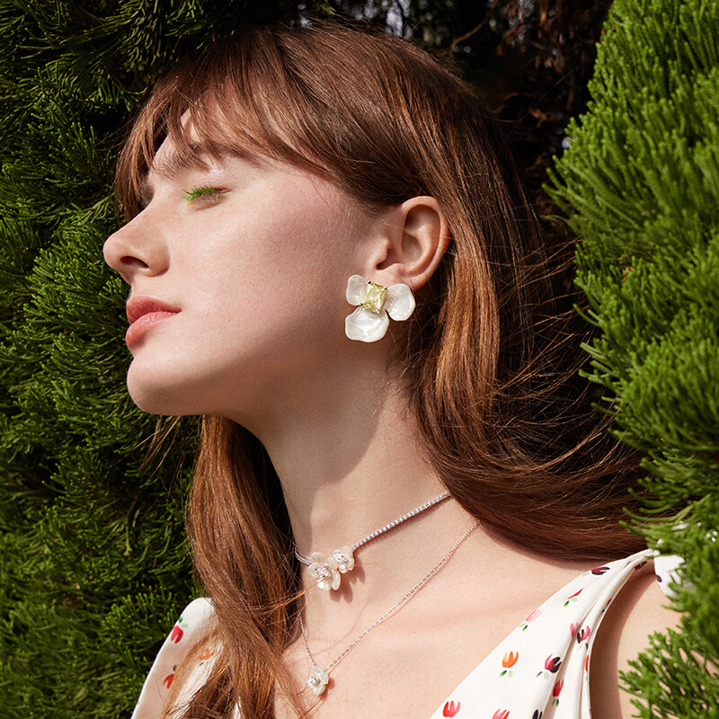 HEFANG Jewelry, White Iris Sugar Cube Earrings, Birthday Gift [520 Valentine's Day Gift], Present for Girlfriend