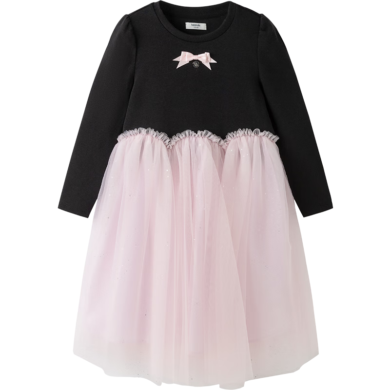BALABALA Children's Clothing, Girls' Dress, Autumn Toddler Sweet Patchwork Tulle Skirt, 208325111001
