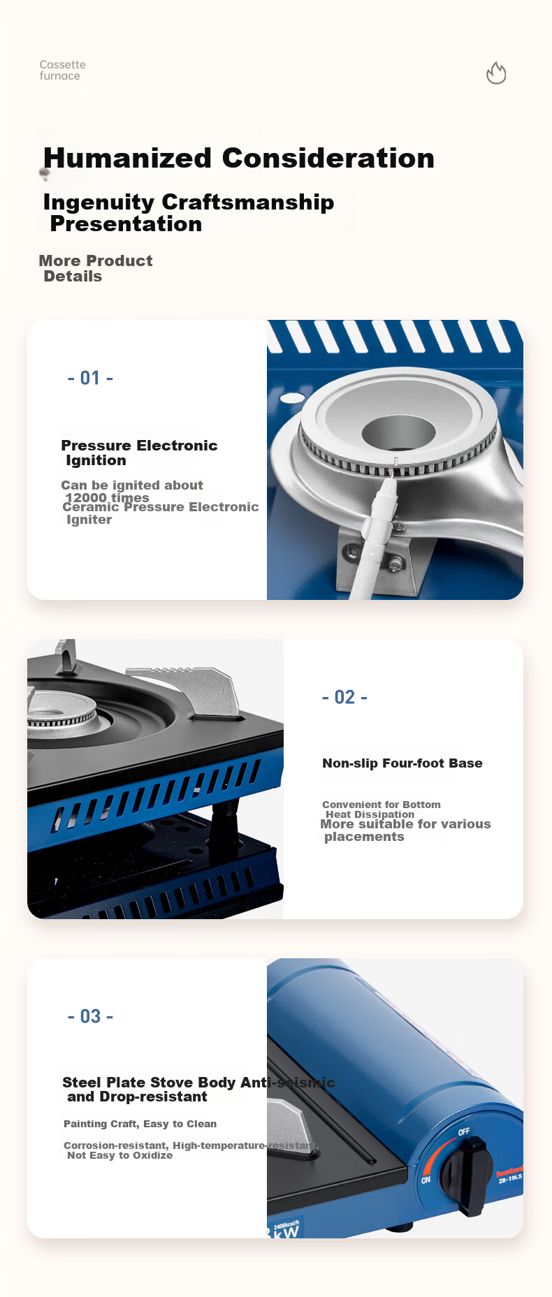 Iwatani Outdoor Portable Cassette Stove, Self-Driving Tour, Butane Stove, Gas Stove, Cookware, ZB-19LS Blue 9