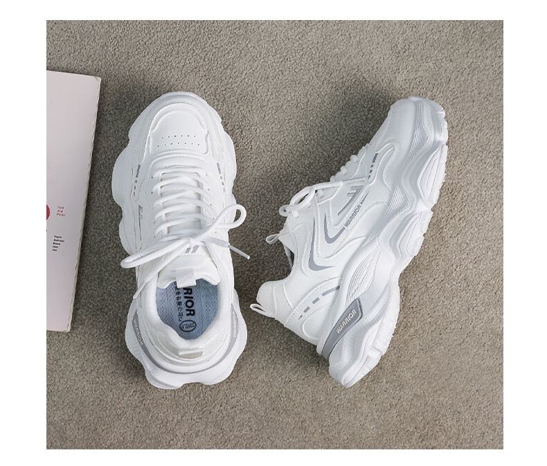 Warrior Women's Dad Sneakers 2026 Spring New Leather White Thick Sole Height Increasing Casual Sports Shoes 7
