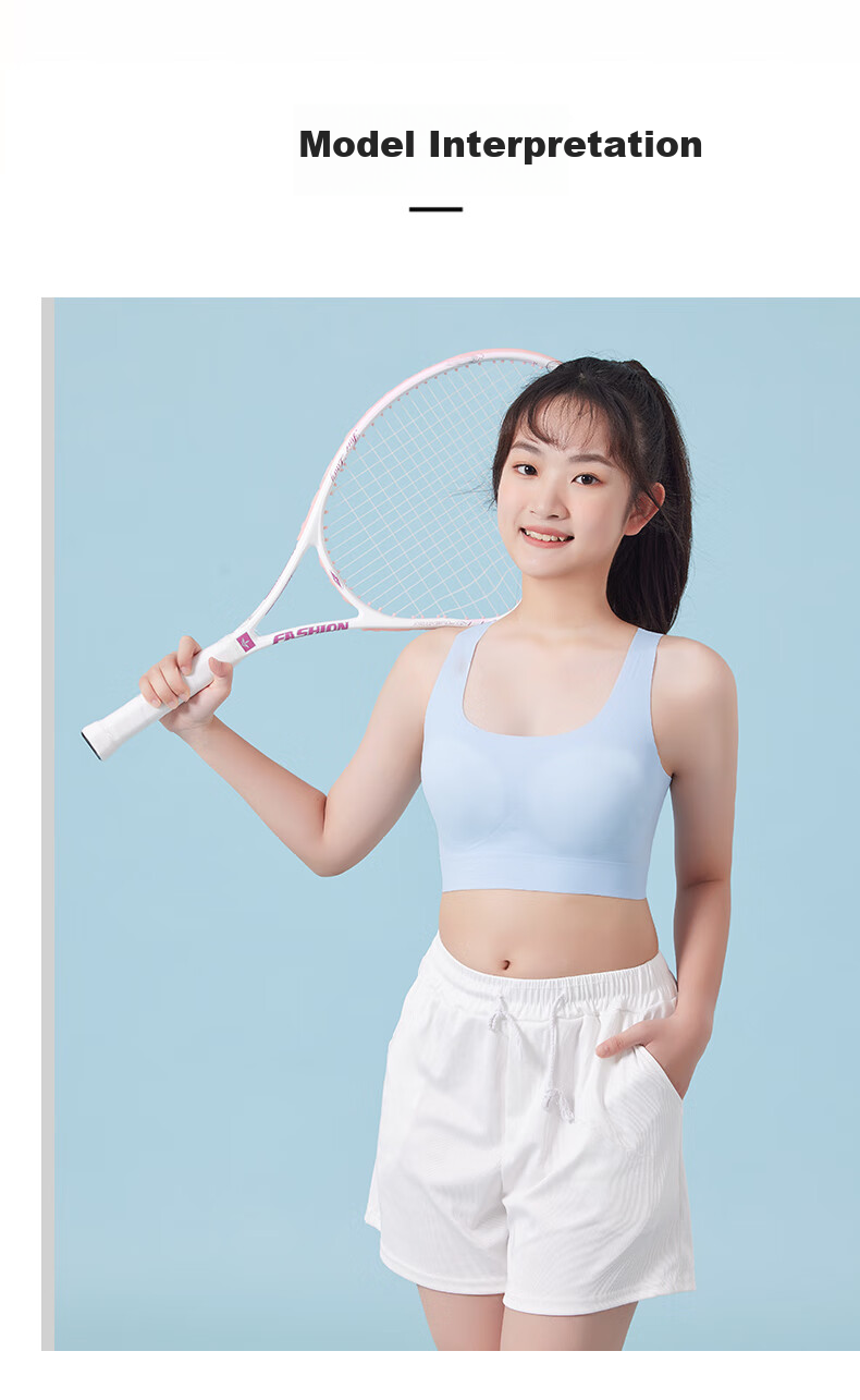 Modaier 2-Piece Set of Girls' Underwear, Student Sports Bra, Anti-Shock Bra for Middle And High School Students in Puberty, Small Vest White + Blue 17
