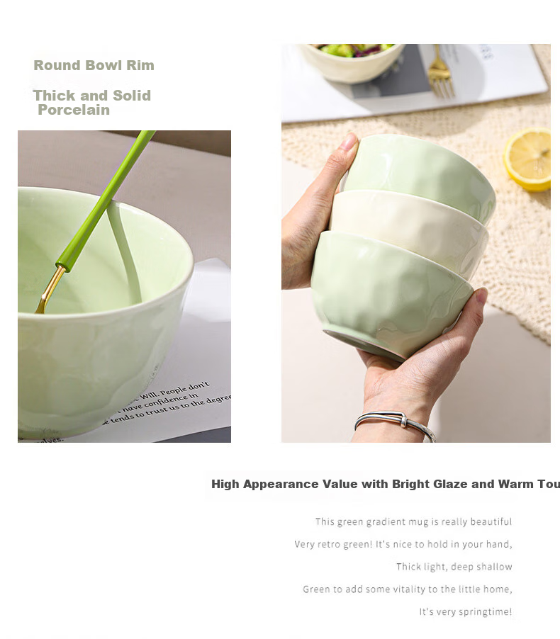 CERAMICS Cream-Colored Ceramic Noodle Bowls, Large Soup Bowls for Home Use, High-Quality Noodle Bowls, Instant Noodle Bowls, 6 Inches, Set of 2 15