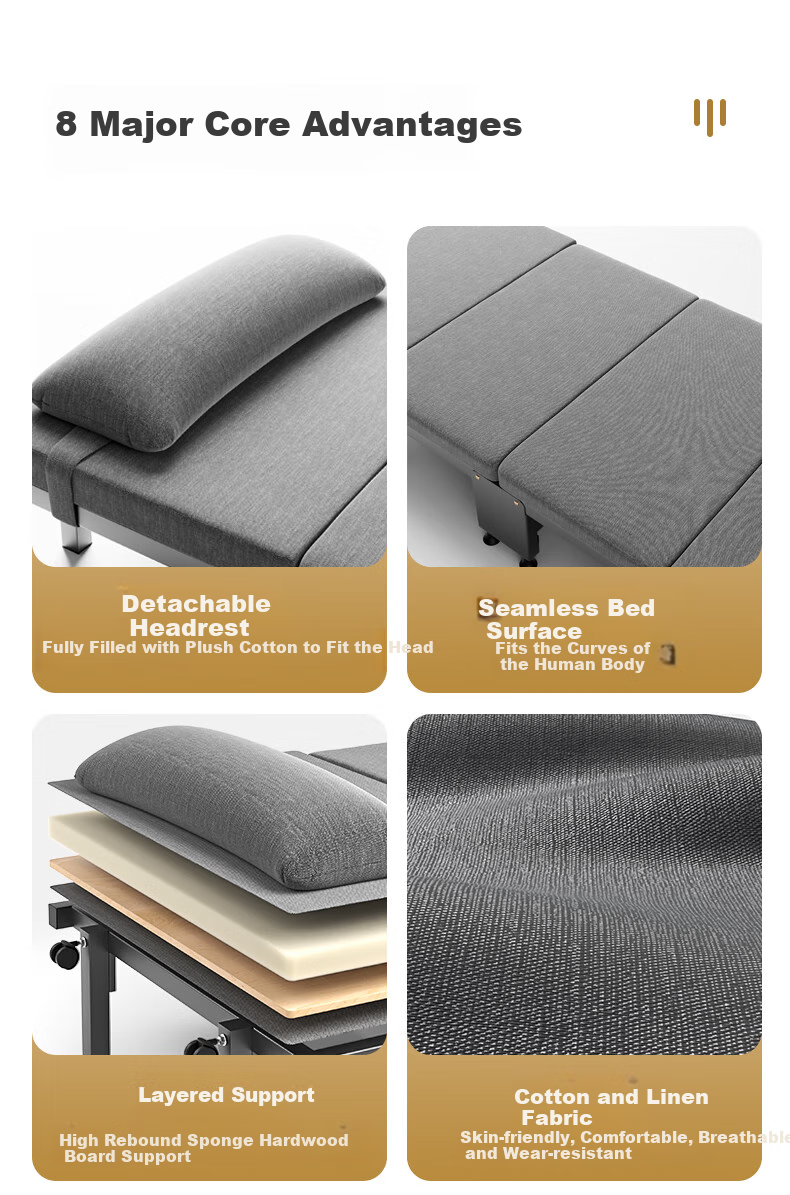 Wenna Folding Bed, Single Nap Bed for Office, Accompanying Bed, Wooden Board Bed, Four-Fold Foam Bed, 70cm 1