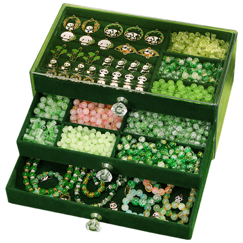 Danmiqi Children's Vintage-Style Beaded Gift Box Toy, Cute Panda Girl Birthday Gift, Hair Accessories, Glass Handmade DIY Toy