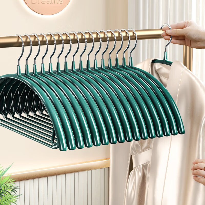 Fajeno Clothes Drying Rack Shoulder Protection Thickened Household Non-Deforming Hanger Anti-Slip Non-Marking Military Green 5-Pack