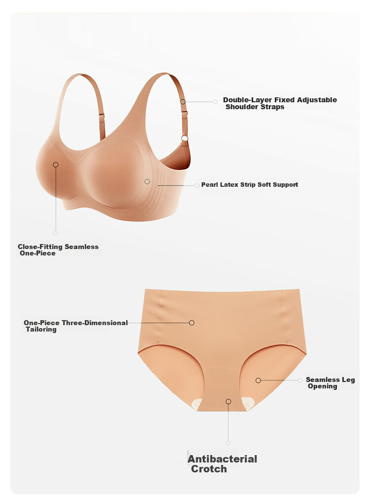 Ordifen Women's Lingerie Gift Set, One-Size Invisible Seamless Push-Up Wireless Thin Bra Set, Gift, Gray 1