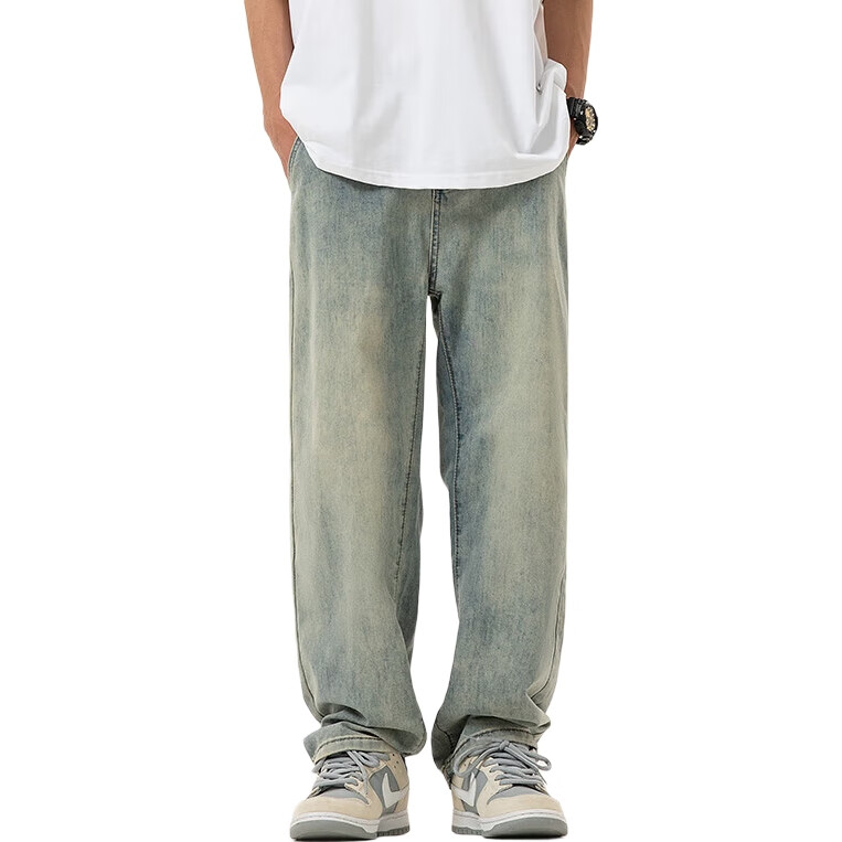 Джинсы MMOPTOP American-Style High Street Casual Washed Jeans для мужчин, осень-зима, свободные винтажные прямые штаны Y03, светло-голубой, 3XL
